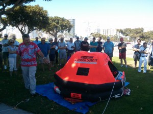 Liferaft deployed on the lawn in front of the Yacht Club
